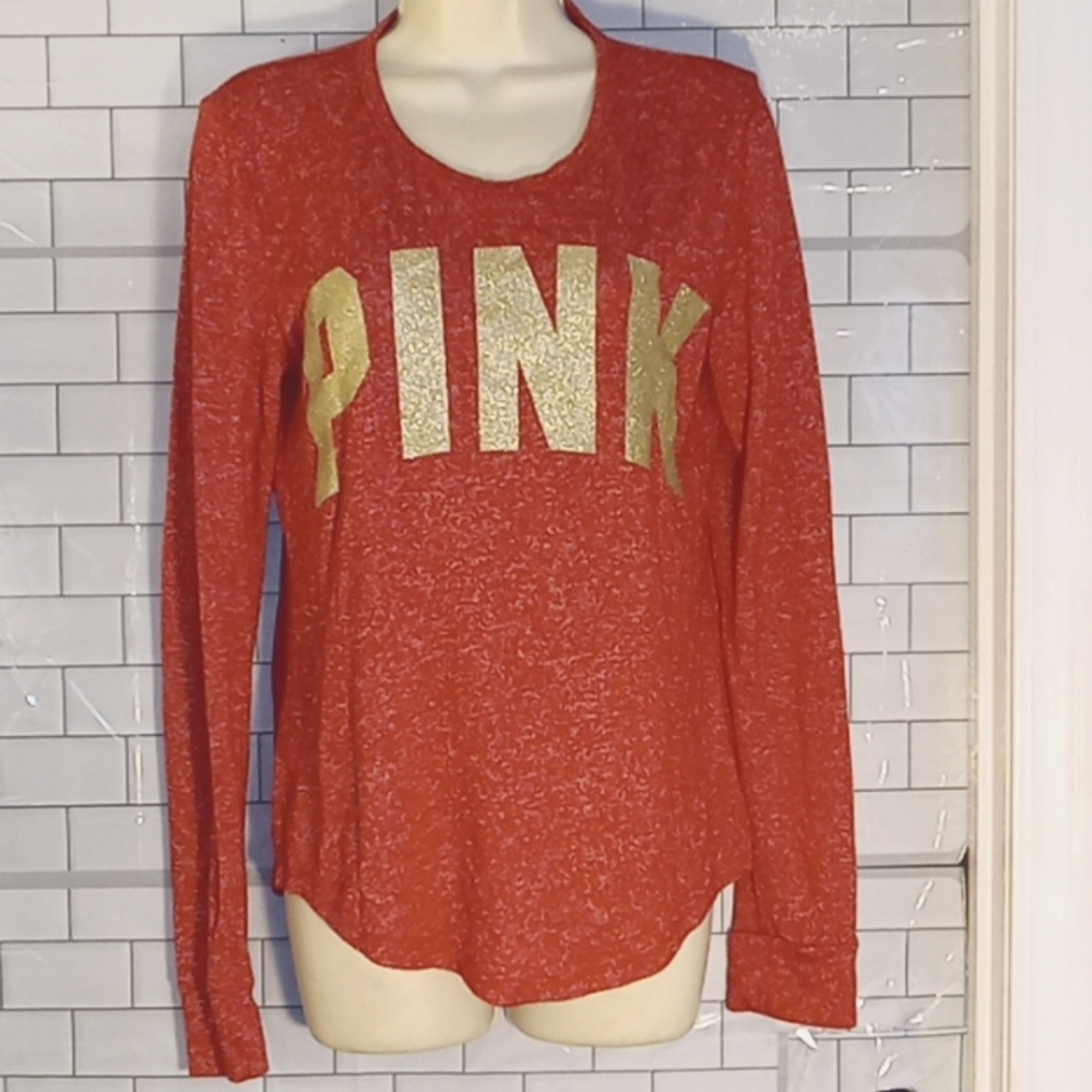 PINK VS Gold Glitter Knit Long Sleeve sleep Top